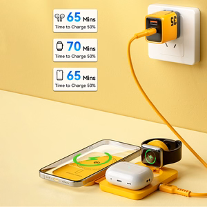 WEKOME WP-U172 foldable 3-in-1 wireless charging station with mirror for iPhone, Apple Watch and AirPods, MagSafe-compatible, 15 W, yellow