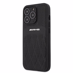 AMG AMHCP13LOSDBK iPhone 13 Pro / 13 6.1" musta/musta kova Suojakuori Nahkainen Curved Lines