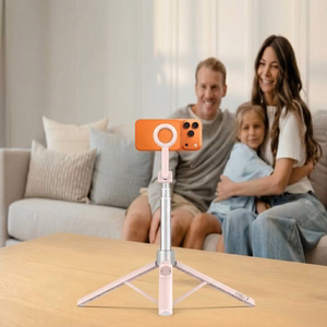 Tech-Protect L10S Bluetooth-selfiekeppi, vaaleanpunainen ja harmaa