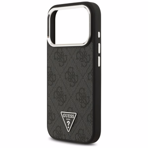 Guess MagSafe 4G PU Nahkainen Suojakuori Triangle Logo ja Hopeinen Metallikehys iPhone 17 Pro:lle - Musta