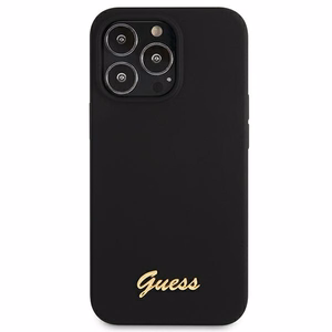 Guess GUHMP13LLSLMGBK iPhone 13 Pro / 13 6.1" black/black hardcase Silicone Script Gold Logo MagSafe