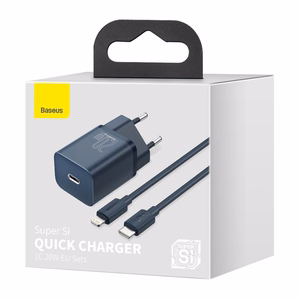 Baseus Super Si Pikalaturi 1C 20W USB-C-kaapelilla Lightning-liittimeen 1 m sininen