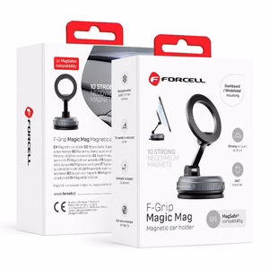 Forcell F-Grip Magic Mag magneettinen autoteline puhelimelle imukupilla, MagSafe-yhteensopiva – musta