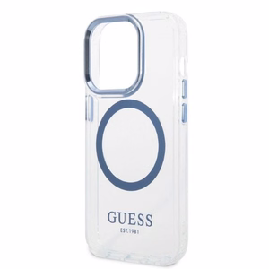 Guess Metal Outline MagSafe suojakuori iPhone 14 Pro:lle - sininen