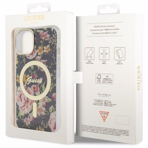 Guess GUHMP14MHCFWSK iPhone 14 Plus 6.7 musta/musta suojakuori Flower MagSafe