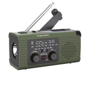 Kruger&Matz kannettava aurinkokäyttöinen SOS-hätäradio, 5000 mAh:n varavirtalähde, taskulamppu ja dynamo