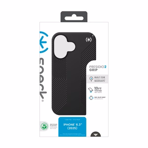 Speck Presidio2 Grip MagSafe -suojakuori iPhone 17:lle (musta / Slate Gray / valkoinen)