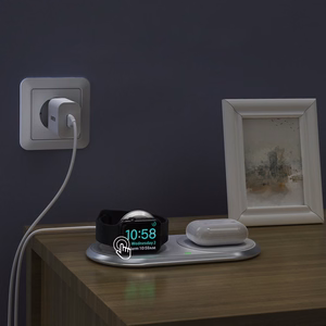 Choetech Qi 2in1 langaton laturi älypuhelimille / Apple Watch jalustan kanssa (MFI) USB Type C valkoinen (T317)