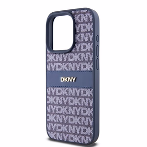 DKNY Nahkainen Mono Raita ja Metallinen Logo Suojakuori iPhone 15 Pro:lle - sininen