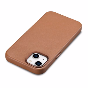iCarer Kotelo Nahkakotelo Suojus iPhone 14 Plus ruskea (MagSafe-yhteensopiva)
