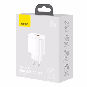 Laturi Baseus Compact Quick Charger 20W USB-C/USB-A valkoinen CCXJ-B02