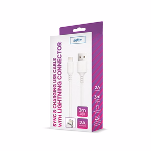 Setty kaapeli USB - Lightning 3,0 m 2A valkoinen NEW
