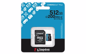 Kingston memory card 512GB microSDXC Canvas Go Plus Gen4 200MB/s A2 U3 V30 + adapter