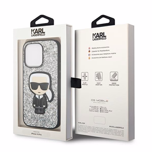 Karl Lagerfeld KLHCP14XGFKPG iPhone 14 Pro Max 6.7 kovakuori hopeinen / hopeinen Glitter Flakes Ikonik