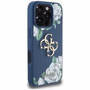 Guess Grained Roses Big 4G logo Suojakuori iPhone 16 Pro Max:lle - sininen