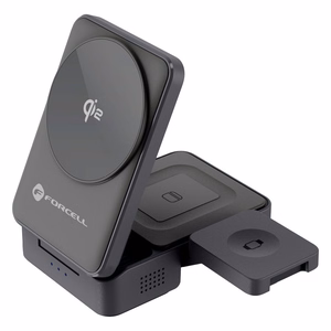Langaton laturi Forcell F-Energy 3in1 Flex Pro Qi2 yhteensopiva MagSafe-n kanssa (F-05) hopeinen