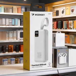 Wozinsky W8-W 30000mAh 30W varavirtalähde, 2x USB-A, USB-C, taskulampulla, valkoinen