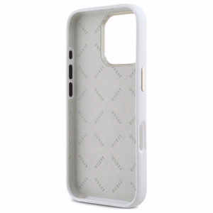 Guess Silikoninen Logo Strass 4G Suojakuori iPhone 16 Pro:lle - Valkoinen
