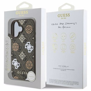 GUESS PU Peony on 4G Background MagSafe Suojakuori GUHMP16SP4PWPW iPhone 16:lle - Ruskea