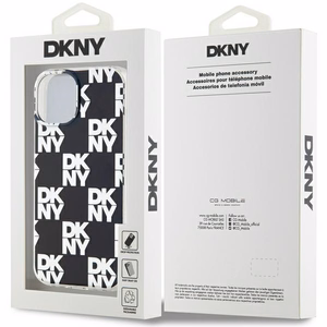 DKNY IML Ruudullinen Mono-kuvio Suojakuori iPhone 15 Plus / 14 Plus:lle - musta