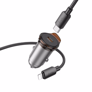 Autolaturi Hoco USB C QC PD 30W + kaapeli USB C - Lightning NZ16 metallin harmaa