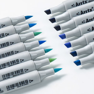 Double-sided Marker Pens ARRTX Oros, 24 Colours, blue tone shade