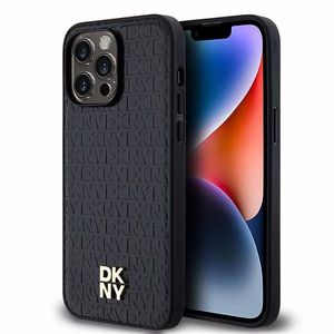 DKNY Nahkainen Kuvio Metallinen Logo MagSafe Suojakuori iPhone 14 Pro:lle - musta
