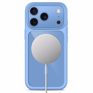 Tech-Protect MagOne CC MagSafe suojakuori ja 2 kpl karkaistuja laseja malleille iPhone 18 Pro / 17 Pro, läpinäkyvä sininen