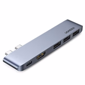 Ugreen 60559 HUB 2x USB-C / USB-C PD (Thunderbolt 3, 100W, 4K 60Hz, 10 Gbps) / HDMI 4K 30Hz / 3x USB 3.0 for MacBook Pro / Air - gray