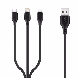 XO kaapeli NB103 3in1 USB - Lightning + USB-C + microUSB 1,0 m 2,1A, musta