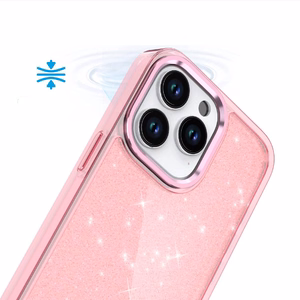 Glitter Suojakuori iPhone 16 Prolle - Vaaleanpunainen glitterilla