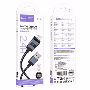 Kaapeli USB A - Lightning Hoco 2,4A näytöllä 1 m X118 musta