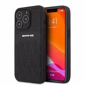 AMG AMHCP13LOSDBK iPhone 13 Pro / 13 6.1" musta/musta kova Suojakuori Nahkainen Curved Lines