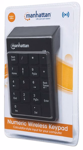 Manhattan langaton numeronäppäimistö (2.4GHz), USB-A mikrovastaanotoin, 18 täysikokoista näppäintä, musta, kalvonäppäimet, automaattinen virranhallinta, kantama 10m, AAA-paristo (mukana), Windows ja Mac, kolmen vuoden takuu