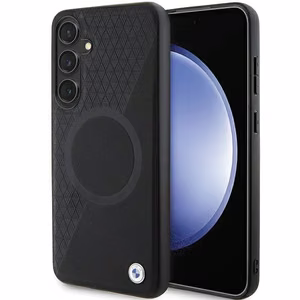 BMW suojakuori Samsung Galaxy S24 Plus:lle musta Signature Leather Half Textured & Circle MagSafe