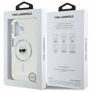 Karl Lagerfeld IML Metal Karl Head MagSafe Suojakuori iPhone 16 Plus:lle - Valkoinen