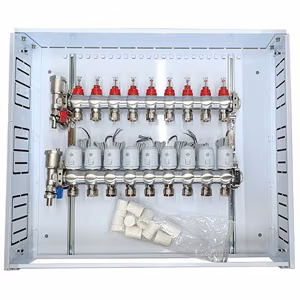 HiSmart HT260447 9-loop underfloor heating manifold set with NC 230 V thermal actuators and flow meters