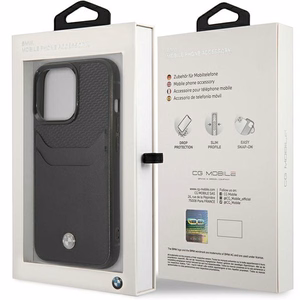 BMW BMHCP14L22RSEPK musta nahkainen korttipaikallinen suojakuori iPhone 14 Pro 6.1