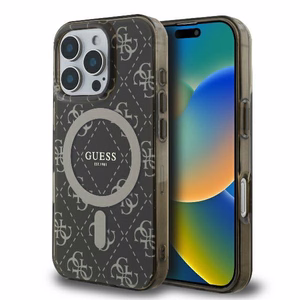 Guess IML 4G Background MagSafe Suojakuori iPhone 16 Pro:lle - ruskea