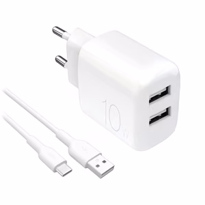 Puro PROLITE 10W 2x USB-A seinälaturi + USB-A - USB-C kaapeli 1.2m - Valkoinen