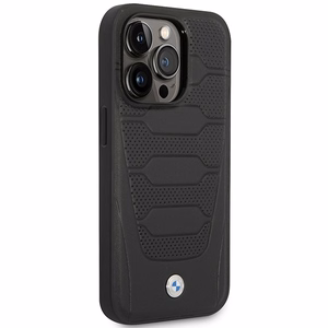 BMW BMHMP14X22RPSK musta nahkainen istuinkuvioinen suojakuori iPhone 14 Pro Max 6.7 MagSafe