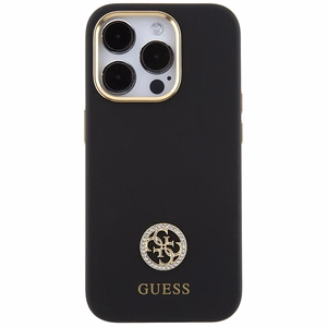 Guess Silicone Logo Strass 4G suojakuori iPhone 15 Pro:lle - musta