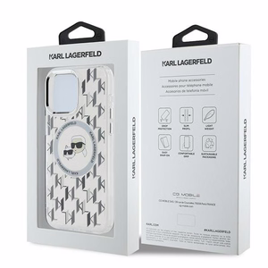 Karl Lagerfeld IML Monogram Karl & Choupette Head MagSafe Suojakuori iPhone 15 Pro Max:lle - Läpinäkyvä