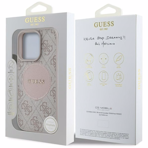 Guess 4G Circle Classic Logo MagSafe Suojakuori iPhone 16 Pro:lle - vaaleanpunainen