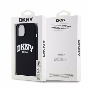 DKNY Liquid Silikoninen White Printed Logo MagSafe Suojakuori iPhone 14 / 15 / 13:lle - musta