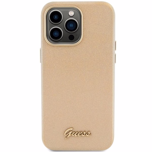 Guess Glitter Glossy Script suojakuori iPhone 15 Pro Max:lle - kultainen