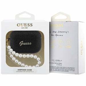 Guess Glitter Pearl Strap Suojakuori AirPods Pro 3:lle - Musta