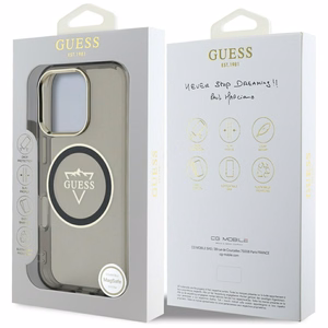 Guess IML Metal Mountain Logo MagSafe iPhone 16 Pro Max Suojakuori - musta