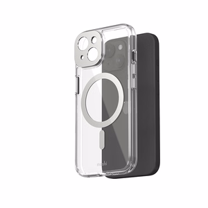 Moshi iGlaze MagSafe suojakuori iPhone 15 -laitteelle, läpinäkyvä Luna Silver -yksityiskohdilla