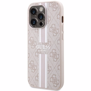 Guess 4G Printed Stripes MagSafe -suojakuori iPhone 15 Prolle - vaaleanpunainen